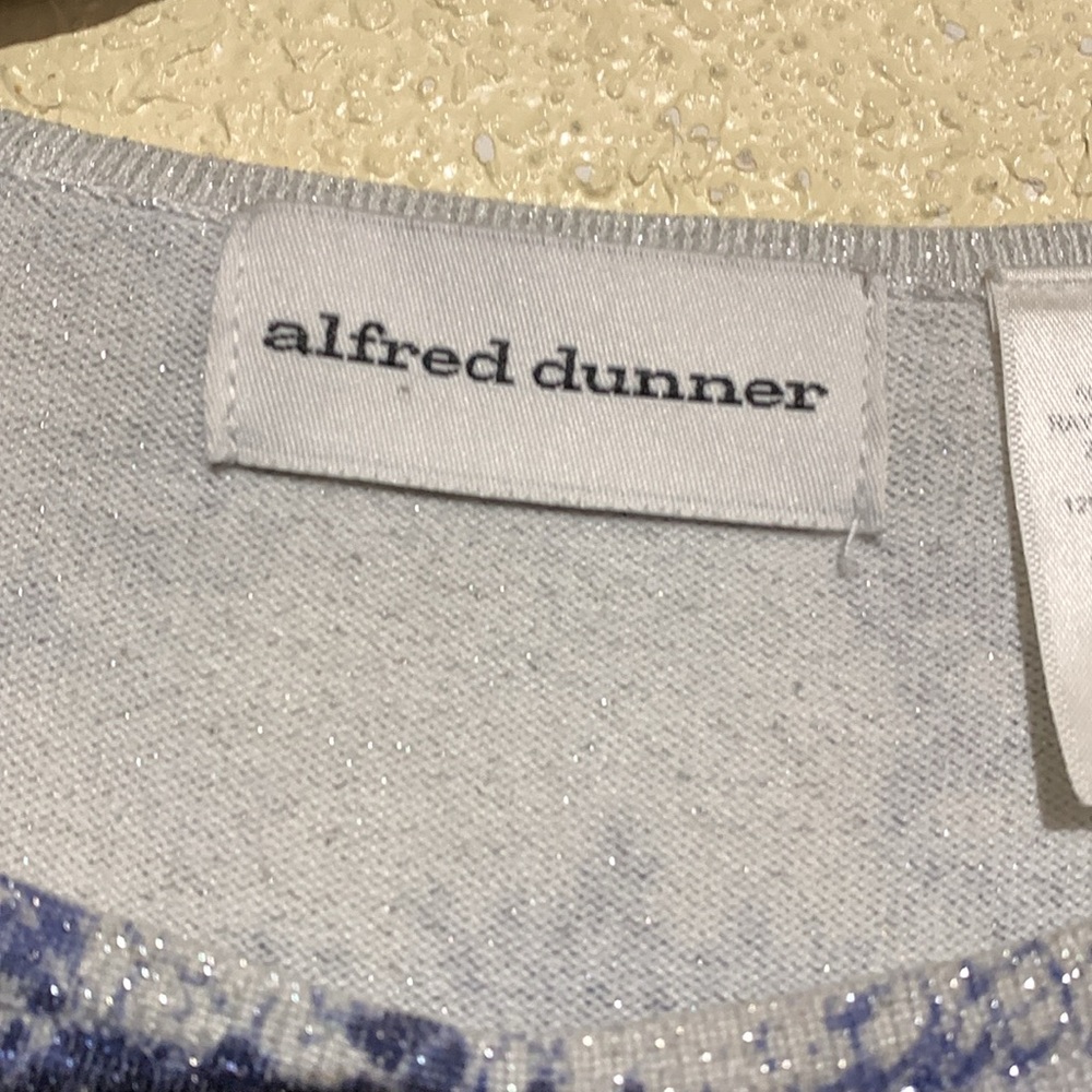 Alfred Dunner Top Blouse M Stretchy Beaded Metallic Pull Over Blue Gray Rayon - Picture 11 of 16